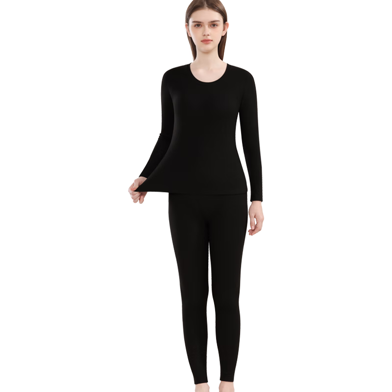 MiiOW 10A Antibacterial Women's Thermal Underwear, Cashmere Silk Patch, Thickened Autumn Top And Bottom, 2025 New Product, Black XL