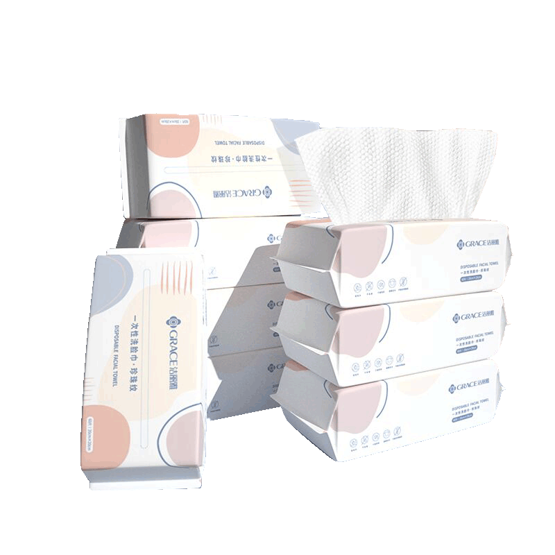 Grace Disposable Face Towels, Portable Home Cleansing Wipes, Pearl Texture Design, 8 Packs, 60 Pieces/pack
