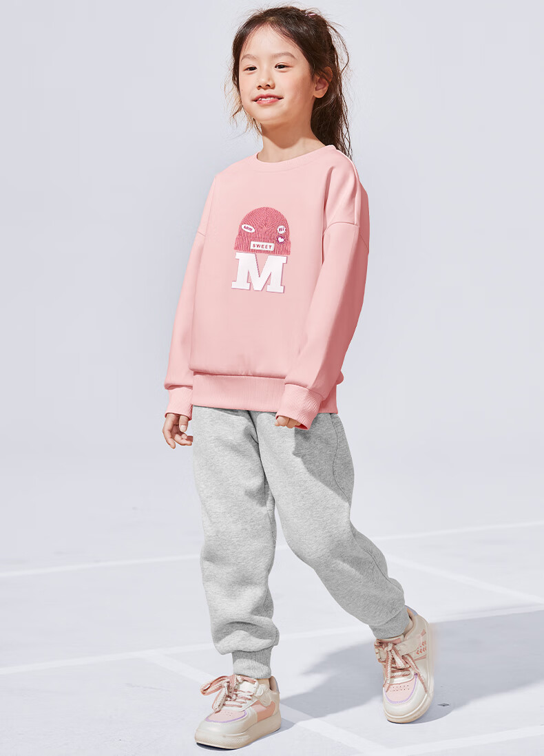 Baleno Girls' Spring And Autumn Outfit 2024, Fashionable Round Neck Sweatshirt for Little Girls, Children's Autumn Sweatpants Two-Piece Set 19