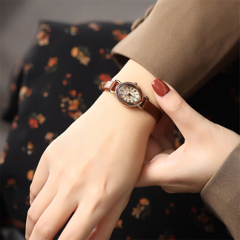 Julius Women's Watch, Charm Roman Style Leather Strap Versatile Ladies Watch, Waterproof Quartz Ladies Wristwatch, Coffee Color JA-567D