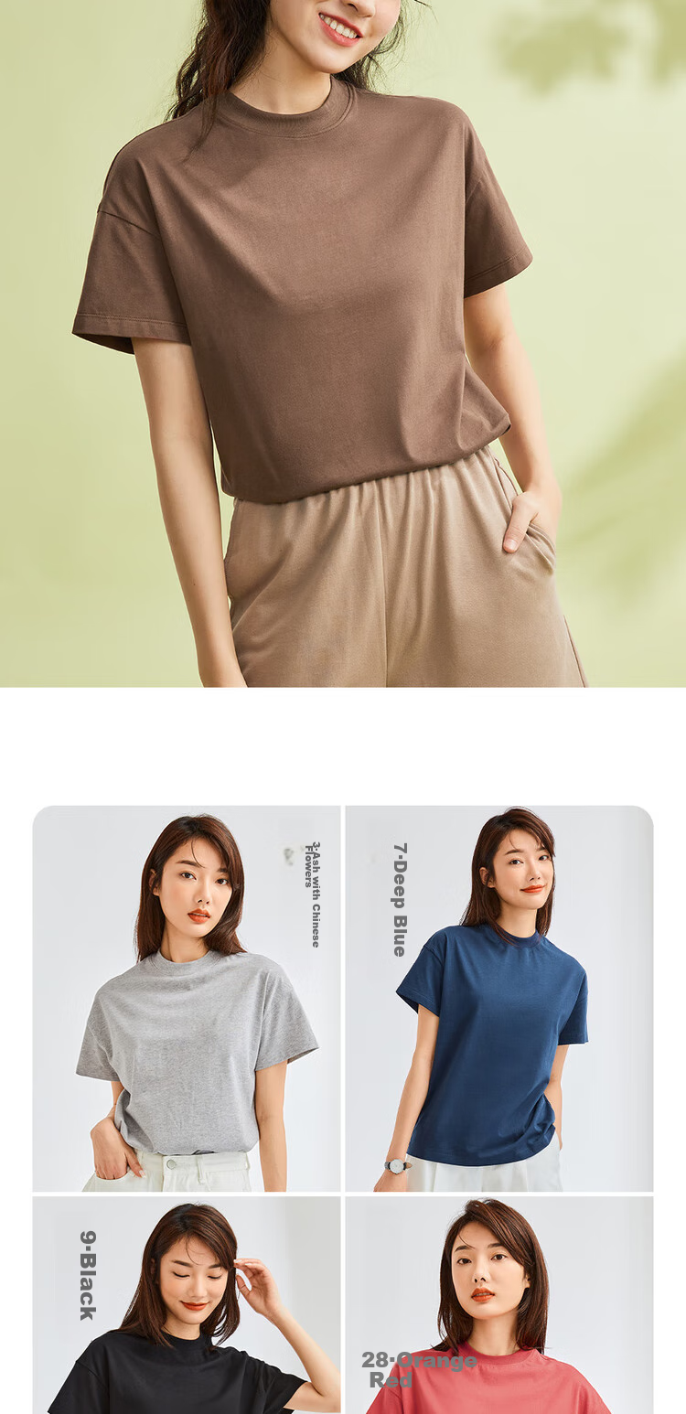 Giordano Women's T-Shirt, Pure Cotton, Skin-Friendly, Elegant Blouse, Comfortable Loose-Fitting Turtleneck Top, Short Sleeve, 05322396 12