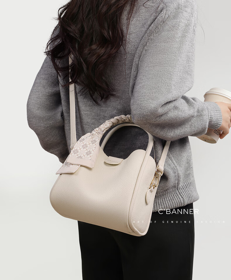 C.BANNER Women's Handbag, Top-Grain Leather Tote Bag, Shoulder Bag, Crossbody Light Luxury Birthday Mother's Day Gift, Practical Present for Mom 2
