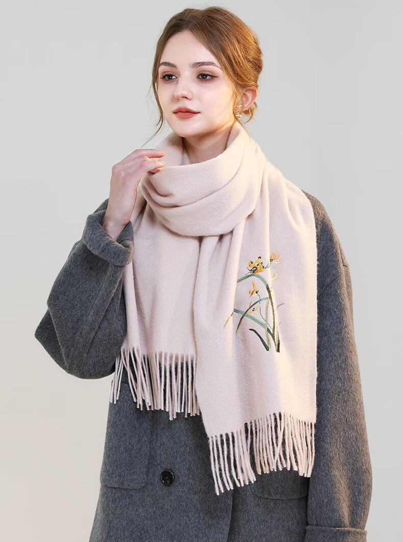 Hangsilu Pure Wool Scarf for Women, Embroidered Shawl, Elderly Neck Warmer, Mid-Autumn Festival Gift for Mom And Elders, High-End Birthday Present 6
