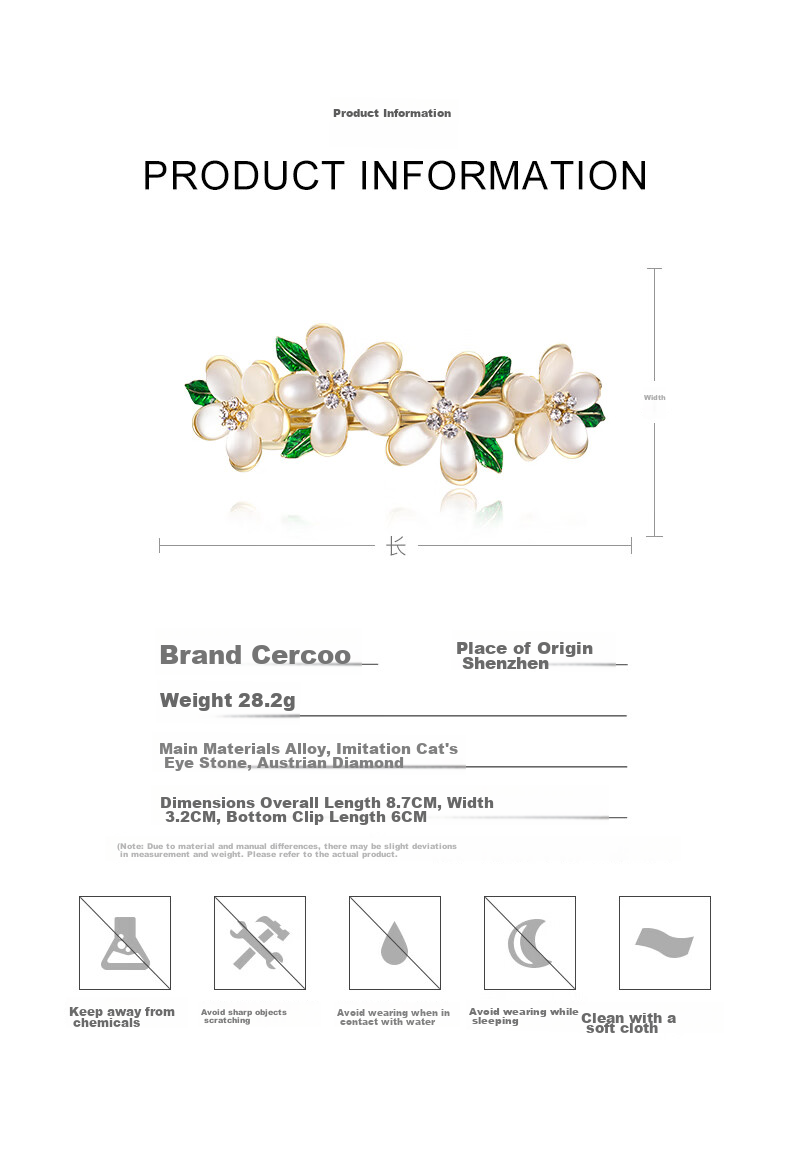 Cercoo Mary Lily Series Flower Hair Clip, Luxury Horizontal Hair Clip, Barrette, Hair Accessory, Gift for Girlfriend 3