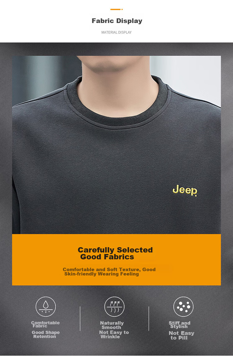 JEEP Men's Sweatshirt, Loose-Fitting Long-Sleeve T-Shirt, Round Neck Trendy Clothing for Men, Army Green, XL 3