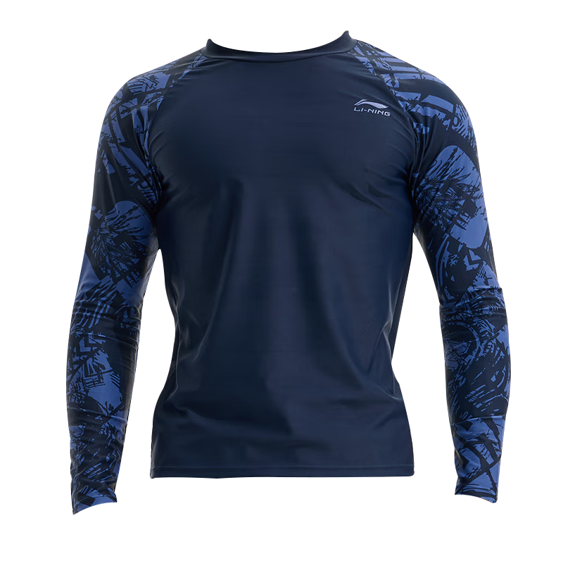 Li-Ning Men's Swimwear, Surfing And Diving Suit, Long-Sleeve Quick-Dry Cold-Resistant Swimming Top, Hot Spring And Seaside Vacation, 834 Blue Purple, 3XL