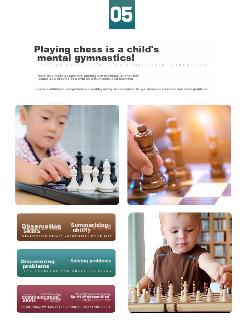 Chenggong International Chess, Children's Portable Folding Magnetic Chess Set, Dual-Use Chessboard, Educational Board Game for Camping, 4015 8