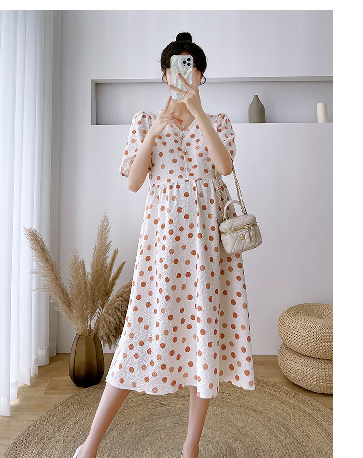 JOYNCLEON Maternity Summer Dress Lightweight Plus Size Loose Polka Dot Floral Long Dress Orange XL Jly157192 12