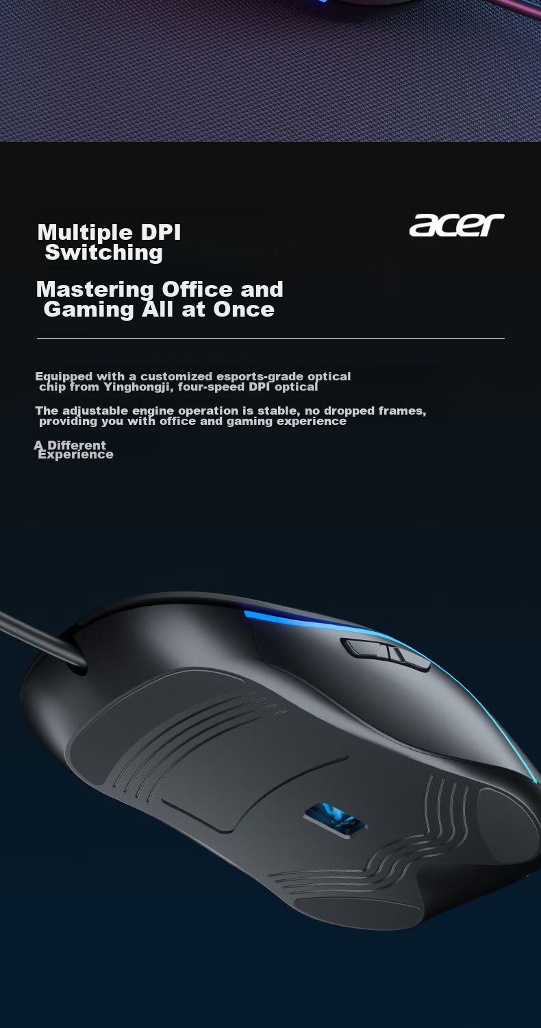 Acer Wired Mouse Gaming Mouse Macro Mouse USB Silent Mouse for Desktop And Laptop Computers Universal E-Sports Office Mouse 7200DPI Newly Upgraded OMW327 5