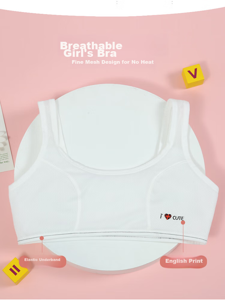 Hodohome Girls' Underwear, Puberty Stage Two Mesh Breathable Bra, Middle School Student Anti-Nipple Vest 088 A85 3