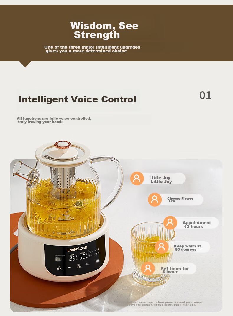 LOCK&LOCK All-Glass Health Pot, Baby Formula Maker with Temperature Control, Tea Maker for Office And Home Use, Electric Kettle with Tea Strainer 3