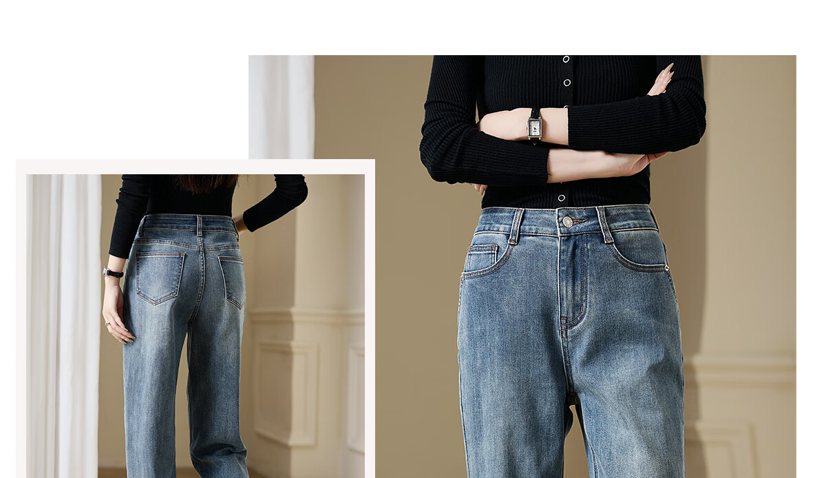 Chushen Women's High-Waisted Vintage Slim-Fit Jeans with Stylish Design And Functional Pockets, Straight-Leg Trousers S143N1001 18