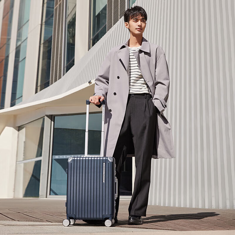 AMERICAN TOURISTER Luggage, 20-Inch Aluminum Frame Suitcase, Business Travel Case, PC Material, Wear-Resistant Password Lock, NH7 Deep Blue