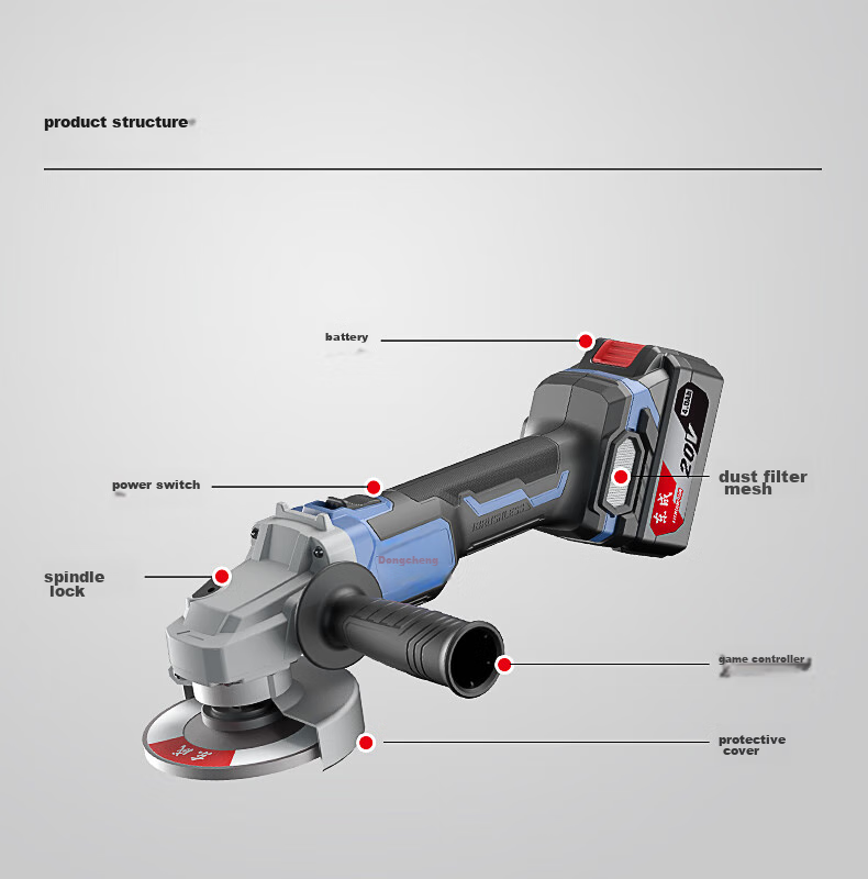 Dongcheng 20V Brushless Cordless Angle Grinder WSM03-100S, Lithium Battery Multi-Function Cutting Machine, Hand Grinder, Polisher 12