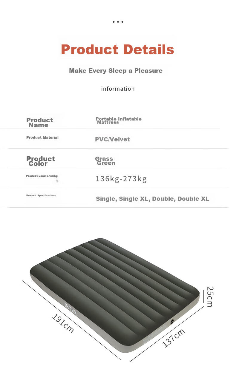 INTEX Inflatable Mattress, Camping Air Bed, Outdoor Moisture-Proof Mat, Car And Home Use, Companion Care, Double-Sized Folding Bed, 64109 8