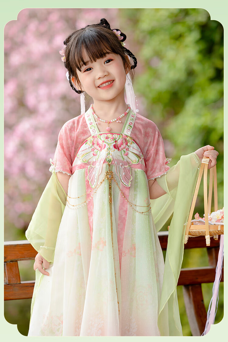 Menghu Huaiweiyang Hanfu Girls' Dress New Style Chinese-Style Children's Ancient Costume Princess Dress Fairy-Like One-Piece Dress Pink 110 20