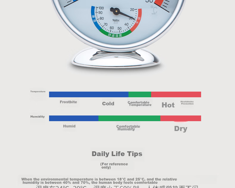 Deli Indoor Temperature And Humidity Meter Baby Elderly Children Gift Birthday Present, Wall-Mounted And Table-Use Dual-Function Home Use Battery-Free Large Dial Office Supplies Blue LE552 12