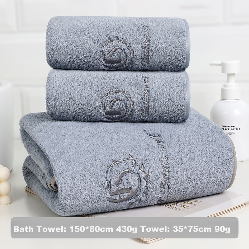 Grace Class A Towel And Bath Towel Set, Unisex Quick-Drying Absorbent Bathing Adult Towels, Gray One Bath Two Towels Sports Set