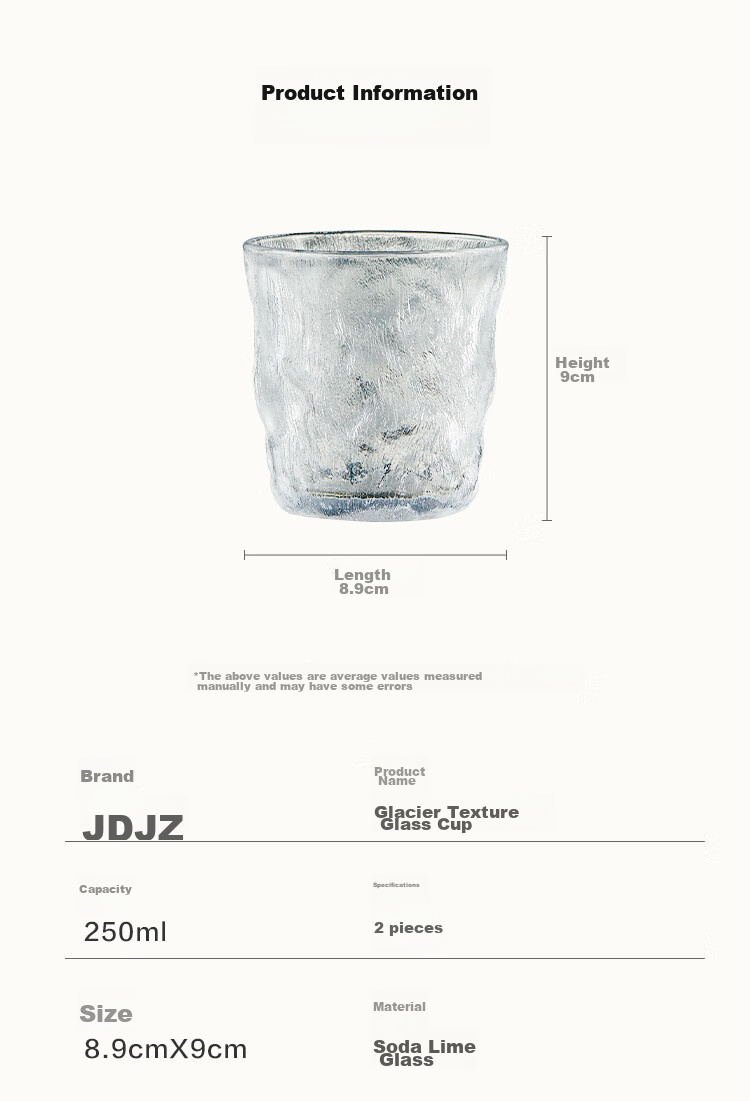 JD Original Glass Cups, Thickened Glacier Tea Infuser Coffee Milk Cups, Stylish Design, 250ml Capacity, Set of Two 11