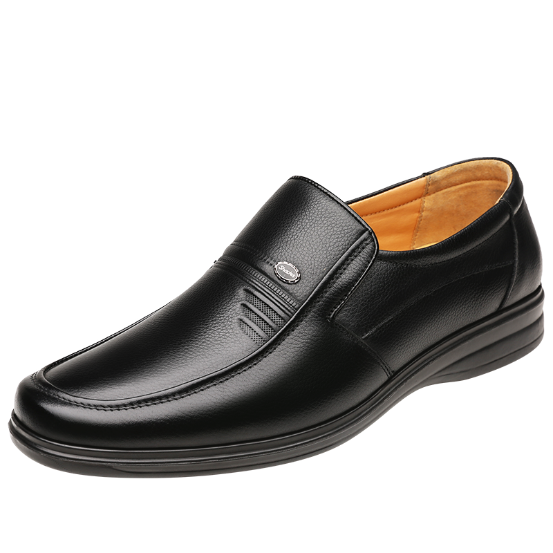 EGCHI Business Casual Shoes, Men's Slip-On Formal Work Leather Shoes, JS7588, Black, Size 43