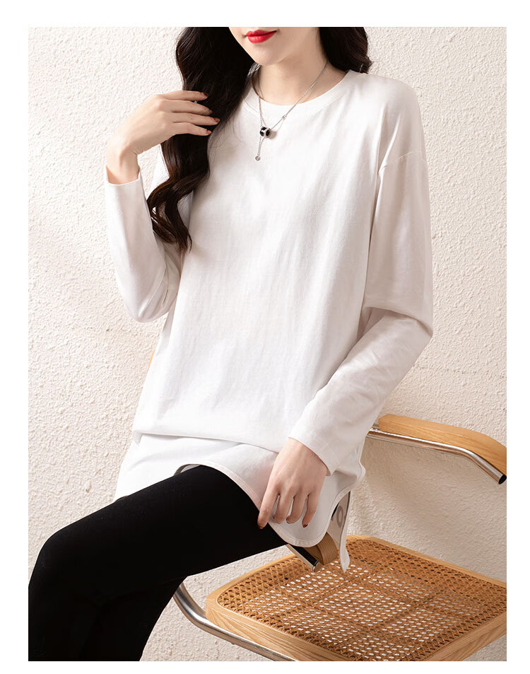 DME Fashion Split Camisole for Women, Inner Layer for Spring And Autumn, Loose-Fitting Lazy Style Women's T-Shirt, Hip-Covering Long-Sleeve Tee for Wome 3