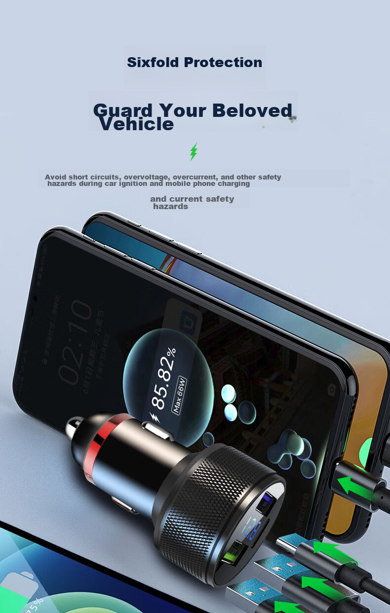 Newsmy Car Charger, Super Fast Charging, Three-In Car Charger, Multifunctional Cigarette Lighter Adapter, Two-In Converter 9