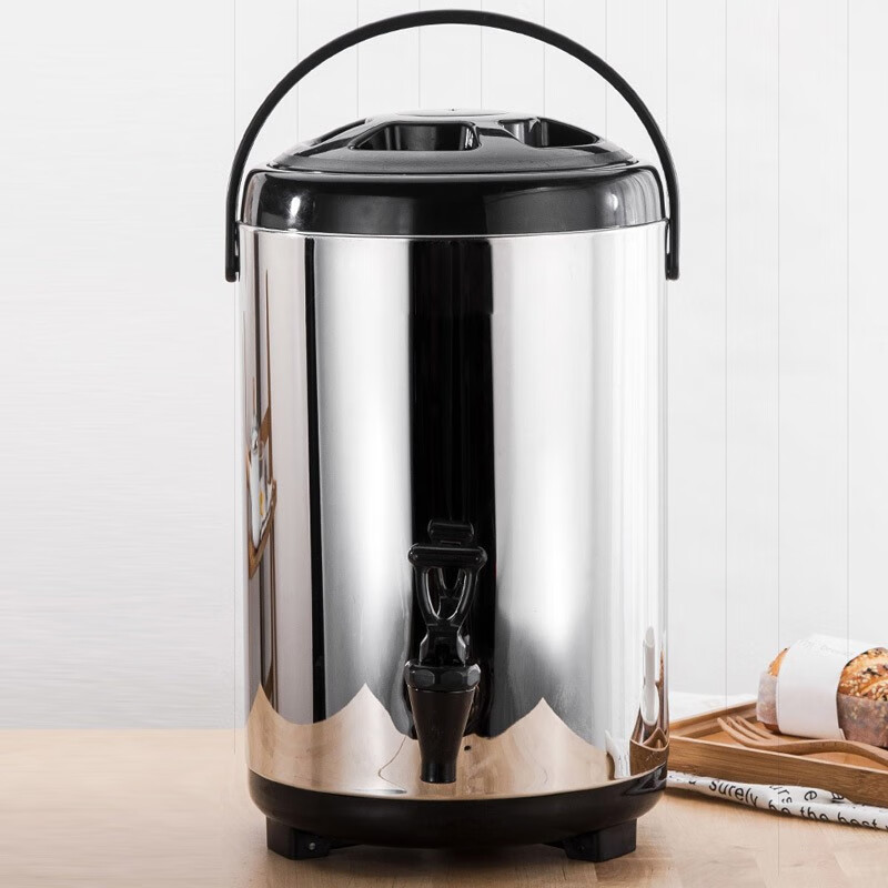 Quanshi Stainless Steel Milk Tea Bucket with Tap, 12L Commercial Double-Layer Insulated Container for Cold Drinks, Hot Drinks, Soy Milk, And Tea