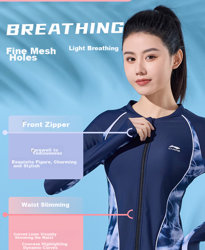 Li-Ning Women's Two-Piece Swimsuit with Long Sleeves And Pants, Conservative Surfing Suit, Beach Sun Protection Hot Spring Swimwear 518, Blue-Gray, L 4