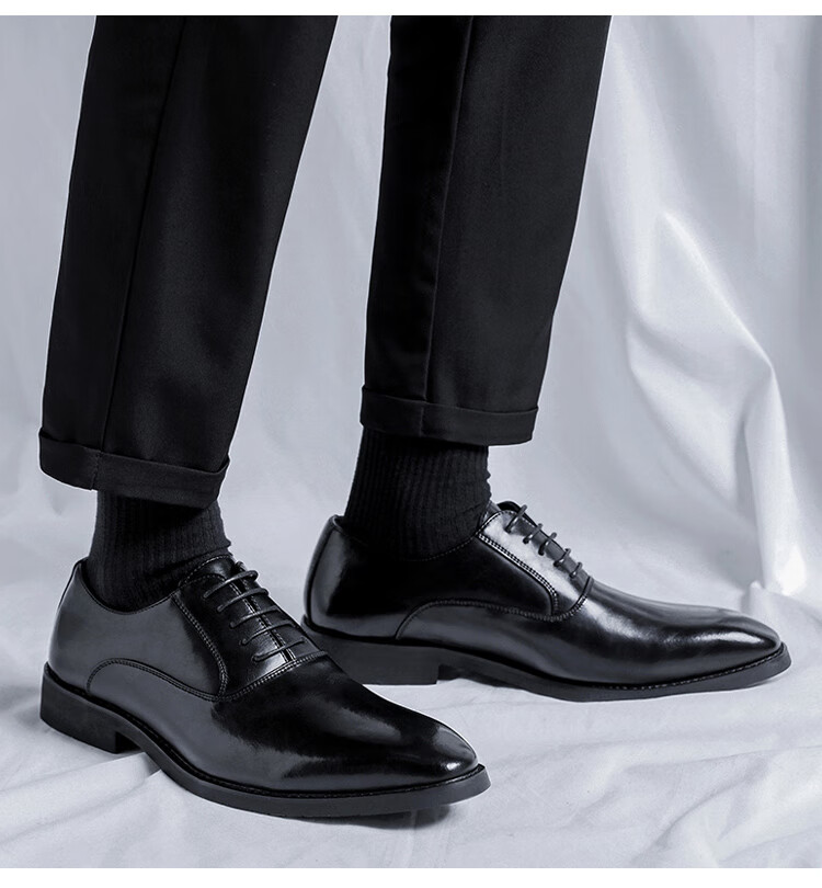 Poitulas Men's Black Pointed Toe Lace-Up Business Casual Derby Dress Shoes British Style Wedding Shoes 8022 Size 42 8