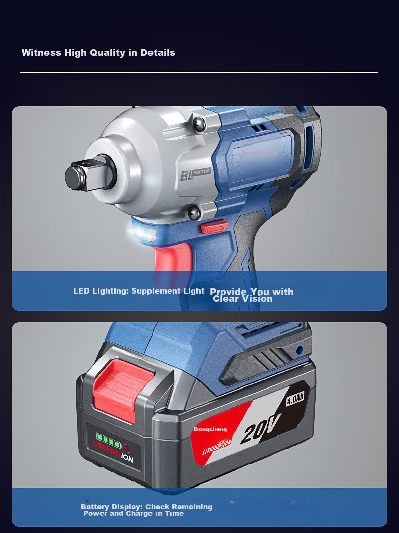 Dongcheng Lithium Battery Brushless Electric Wrench DCPB488E20V Dual Battery 4.0Ah High Torque Impact Wrench for Tire Removal 11