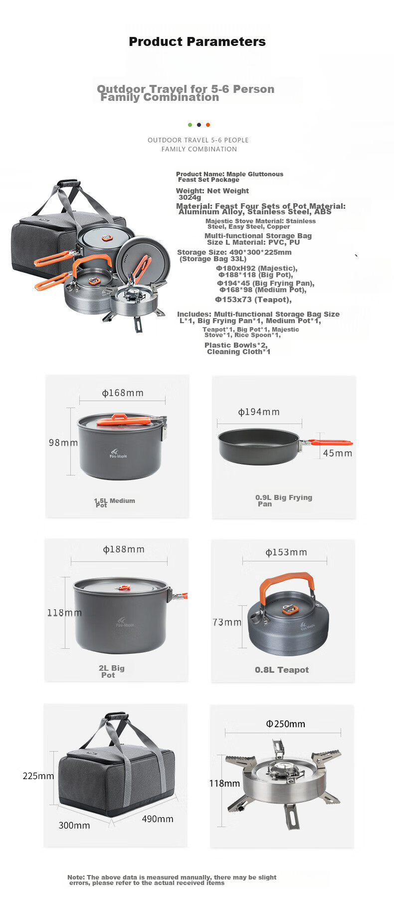 FIRE-MAPLE Feast of The Gods Special Edition 4-Piece Pot Set L Size Storage Bag with Burner, Self-Driving Camping Outdoor Camping Complete Equipment Set 3