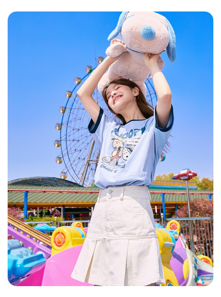 TonLion 2025 Women's Snoopy Colorblock Crew Neck Short Sleeve T-Shirt 11