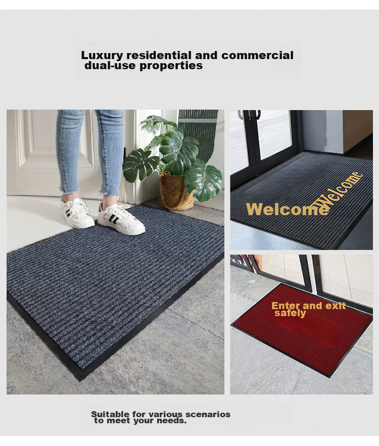 DIYIN Entrance Mat, Doormat with Mud Scraper, Water-Absorbing Carpet, Non-Slip Floor Mat, Double Striped Dark Red without Text, 60*90cm 10
