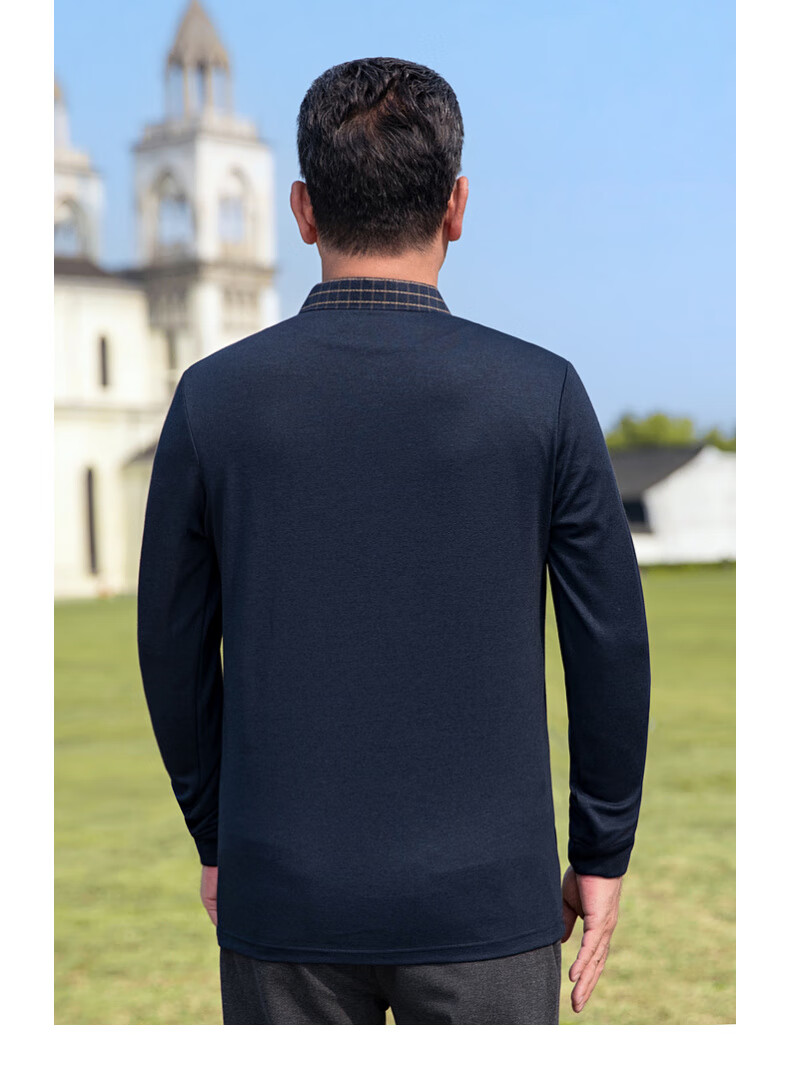 Baocaiyang Middle-Aged And Elderly Long-Sleeve T-Shirt for Men, Spring And Autumn Dad's Wear, Loose Casual Polo Undershirt, Elderly Grandfather's Top Clothing 15