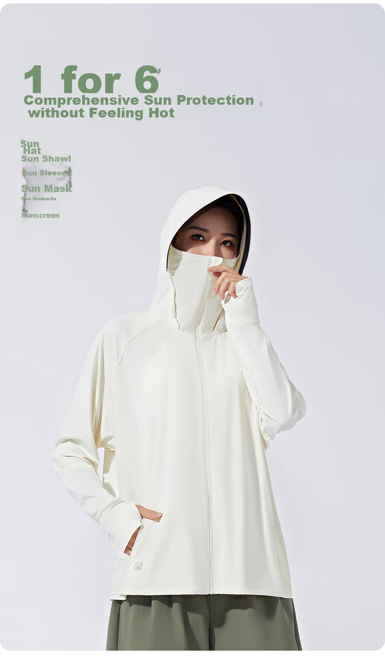 TECTOP Outdoor Sun Protection Jacket for Women, UV-Resistant Summer Breathable Hiking Coat 2422102FS Women's Model Fuyue White M 10