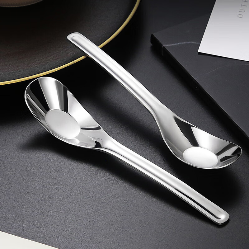 Shihua 304 Stainless Steel Soup Spoons Set of 2, Adult Dining Soup Spoons, Tablespoons for Drinking Soup And Eating, Yuanbao Spoons