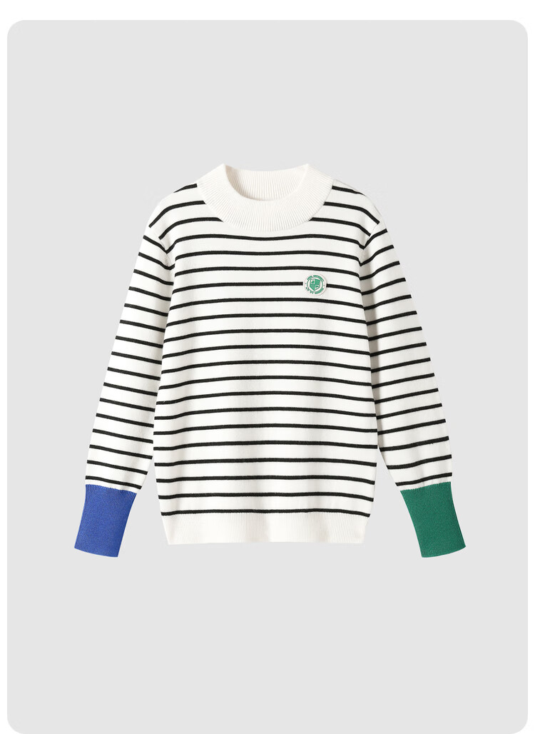 Annil Children's Clothing, Boys' And Girls' Sweaters, Knitted Sweaters, 2024 Autumn New Style, Preppy Warm, Off-White, Size 120 2