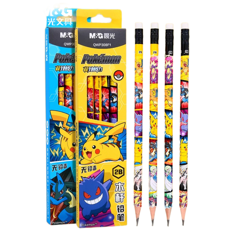 M&G (M&G) Stationery 2B Pencils 12 Pack Pokemon Hexagonal Wooden Pencils with Eraser Tip Random Styles Student Exam Marking Wooden Pencils QWP308F1