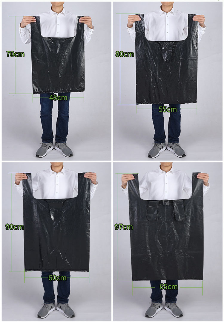 LAUTEE Large Black Vest Garbage Bags Sanitation Property Handheld Plastic Bags YM076 Thickened 65*97cm 50pcs/pack 5