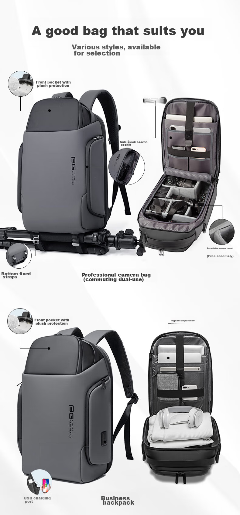Bange Professional Photography Camera Bag, Drone Disassembly Multifunctional DSLR Mirrorless Camera Backpack, Digital Storage Backpack, Gray 4
