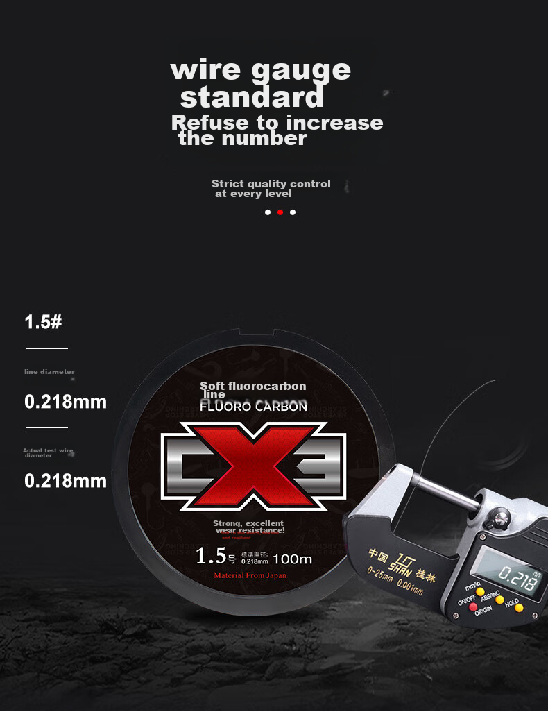 Guowangliya Fishing Line, Carbon Fiber Leader Line, Sub-Line Softening Teflon Line, 100 Meters Main Line, Anti-Bite Wear-Resistant, Size 2.0 8