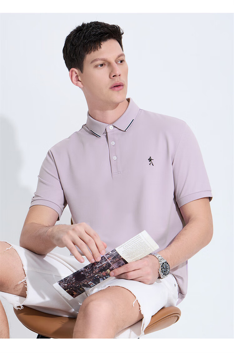 DANCING WOLVES [Soft And Stretchy] Fashionable Versatile Breathable Casual Men's Short-Sleeve POLO Shirt, 102 Navy Blue, Size 165 5