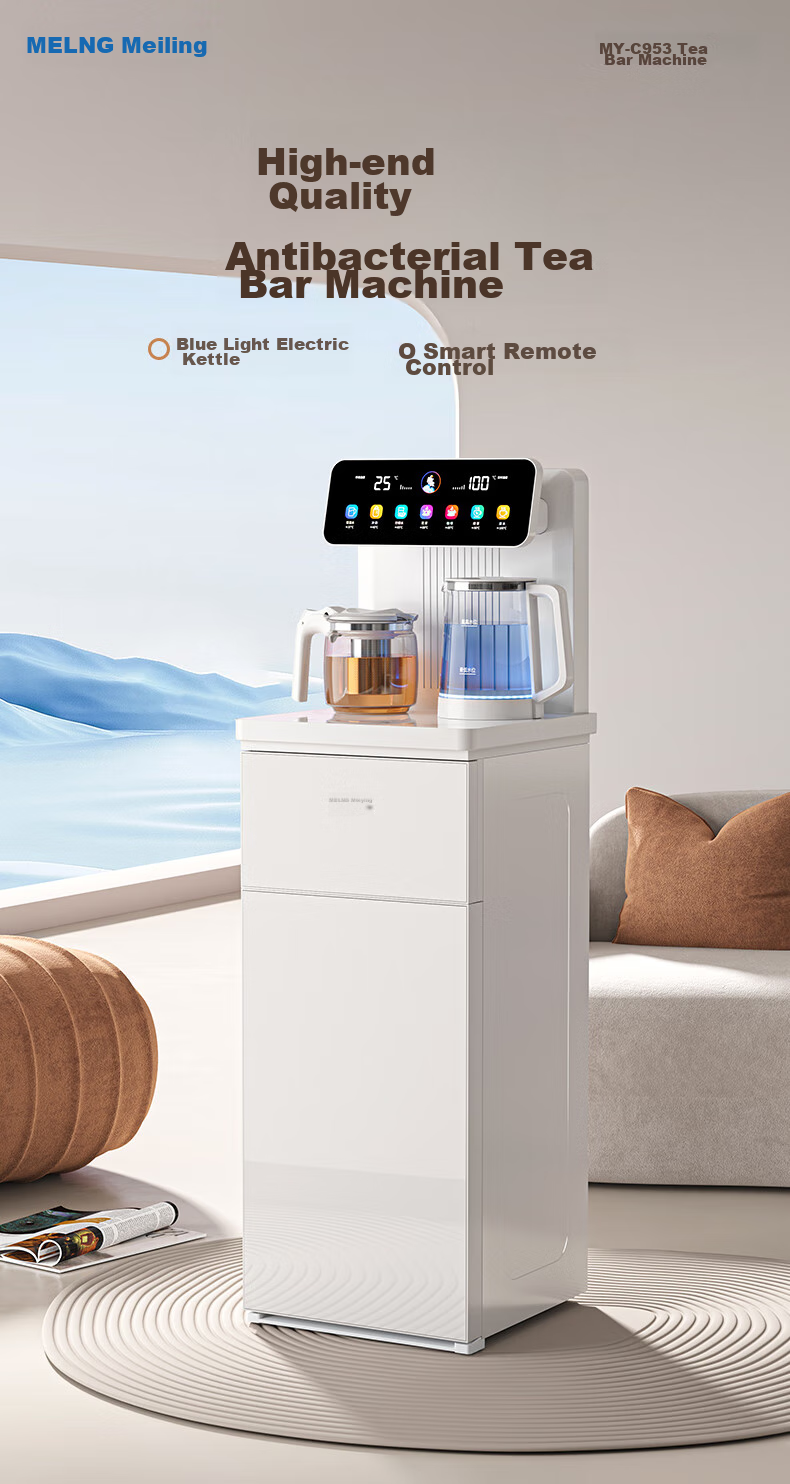 MeiLing Tea Bar Machine, Home Water Dispenser with Titanium Kettle, High-End Living Room Smart Remote Control Bottom-Loading Water Tank [Color Screen Dual Display], One-Touch Temperature Selection, Warm And Hot Type MY-C953 1