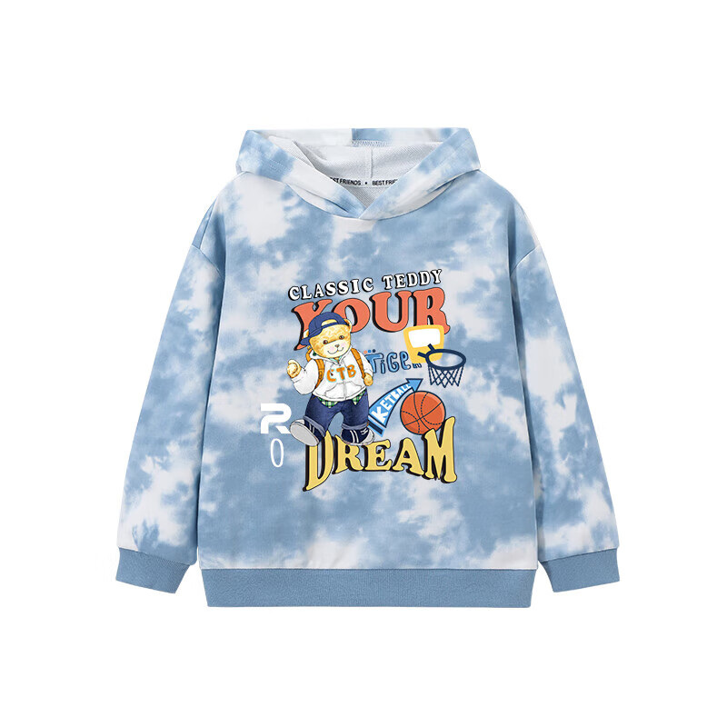 Classic Teddy Boys' Hooded Sweatshirt, Children's Autumn Wear, Casual Base Layer for Young Kids, Outdoor Clothing, Blue, Size 110