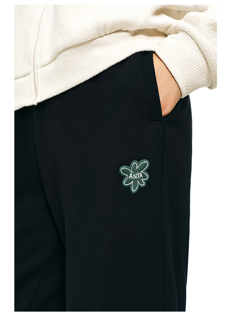 ANTA Snow Owl Fleece-Lined Knit Jogger Pants Women's Winter Casual Warm Trousers College Sports Pants 42