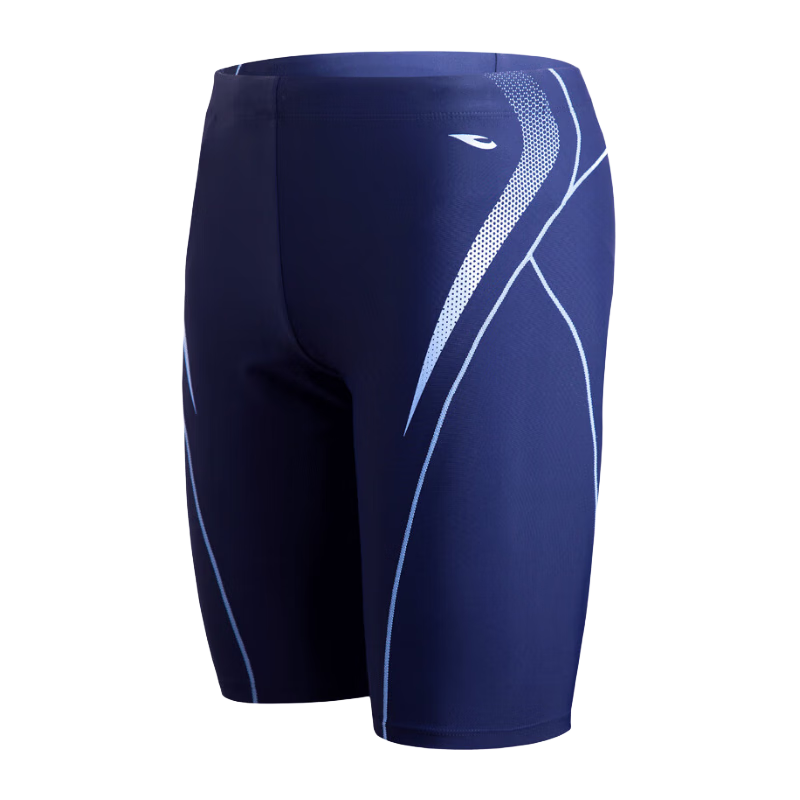 Hosa Men's Professional Knee-Length Swim Shorts, Elastic Chlorine-Resistant Non-Binding Hot Spring Men's Swimwear, Dark Blue, Size M