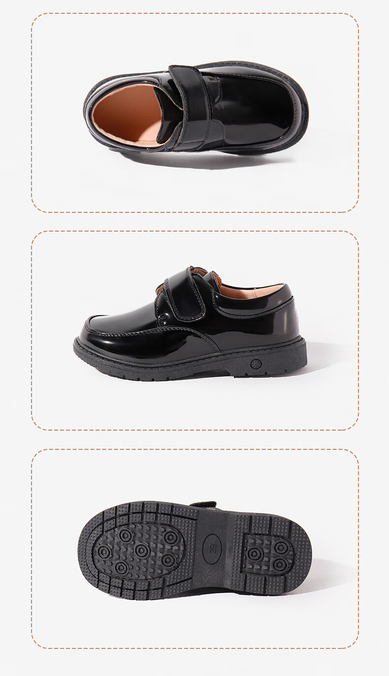Luomeng Boys' Leather Shoes, Casual Student Style, British-Inspired Graduation Performance Shoes for Children, Black, Size 31 12