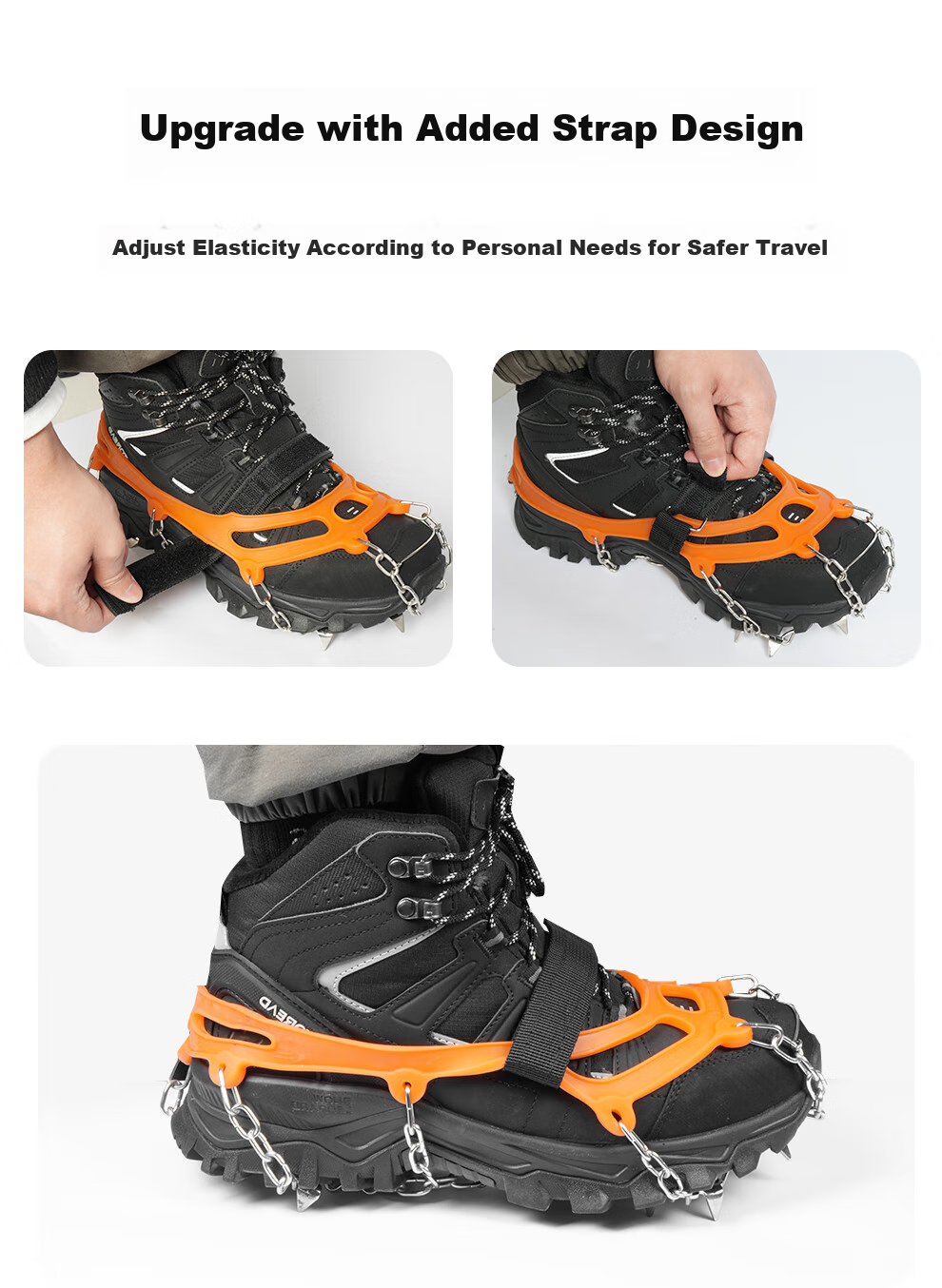 MOTIE Ice Claw Non-Slip Shoe Covers with Cleats, Outdoor Hiking Climbing Equipment, Professional Snow Covers, Mountain Climbing Snow Ice Grips with 10-Toe Chai 16