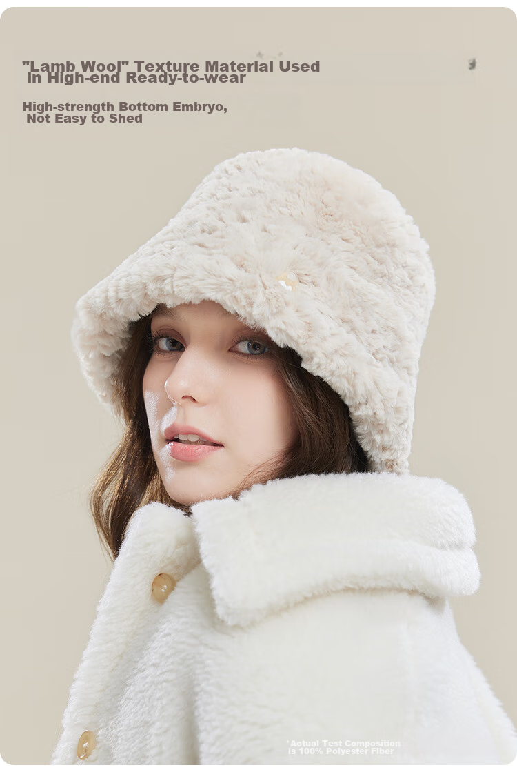 JIUMU Faux Sheepskin Warm Fisherman Hat, Autumn And Winter Face-Slimming Bucket Hat, Water Bucket Hat, Winter Hat, Windproof And Cold-Resistant Cap for Wome 4