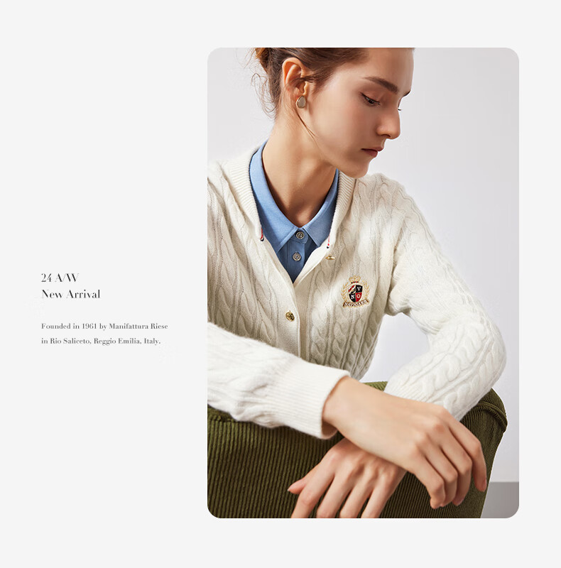Navigare Italian Small Sailboat Autumn And Winter Women's All-Wool Jacket, Cable Knit Sweater Cardigan 2334094508 M 22